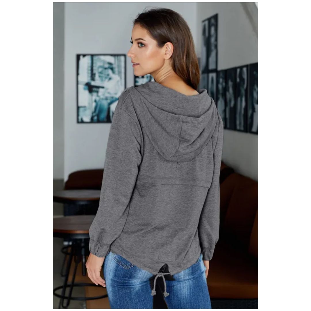 Mfed Gray Buttons Collar Drawstring Hoodie