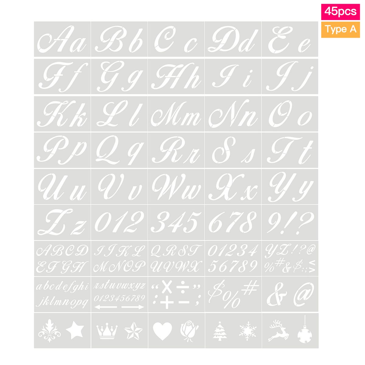 45PCS Stencils Letter And Number Template Reusable Washable