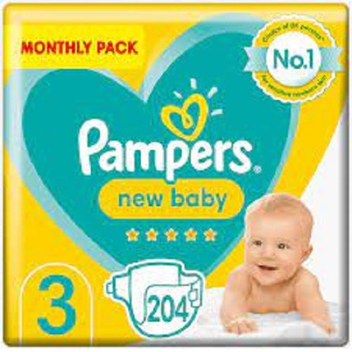 New Baby Nappies Size 3 (6-10 Kg), 204 Count