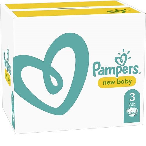 New Baby Nappies Size 3 (6-10 Kg), 204 Count