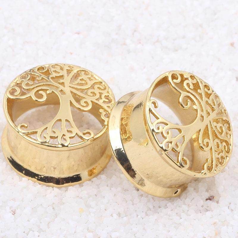 1 Pcs Creative Tree Pattern Ear Ring Ear Tunnel Ear Piercing Hollow Expander Body Jewelry Ear Plugs # Gold 6mm 6mm Gold