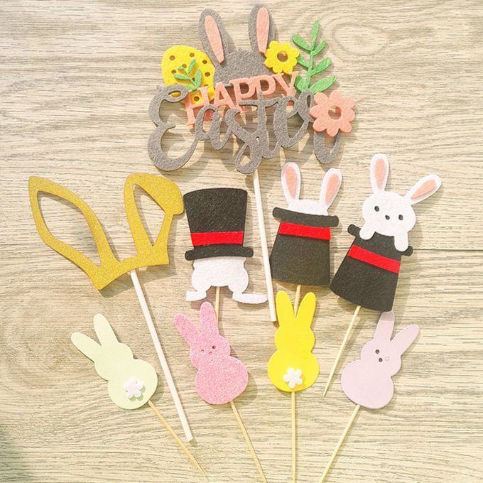 19 PCS Easter Rabbit Cake Flag Cake Topper Cake Cupcake Dess