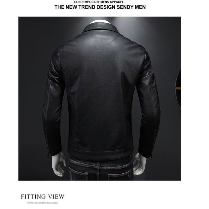 Men's Casual Faux Leather Comfort Plain Jacket - Black