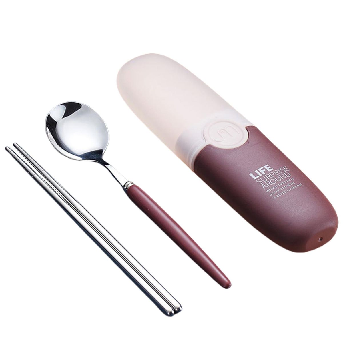 1 Set Travel Cutlery Set Students Kids Travel Spoon Kit Brown