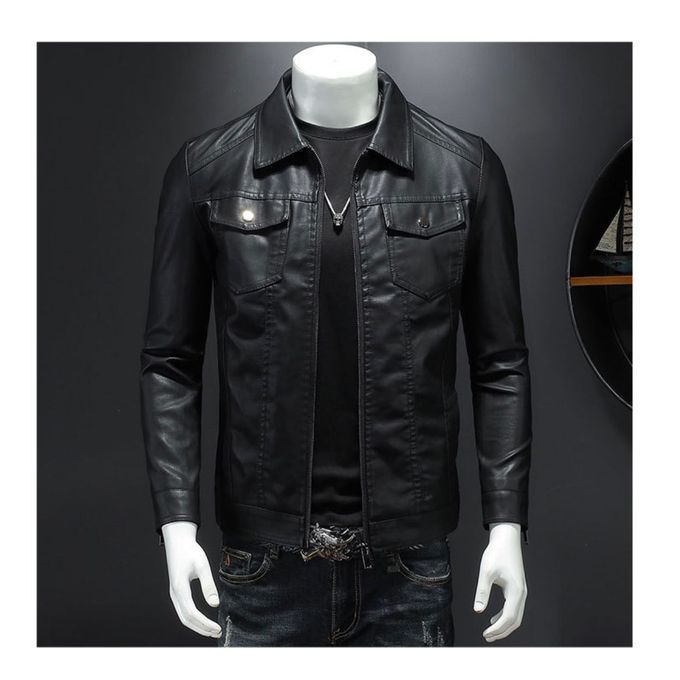 Quality Men's Faux Leather Plain Jacket - Black