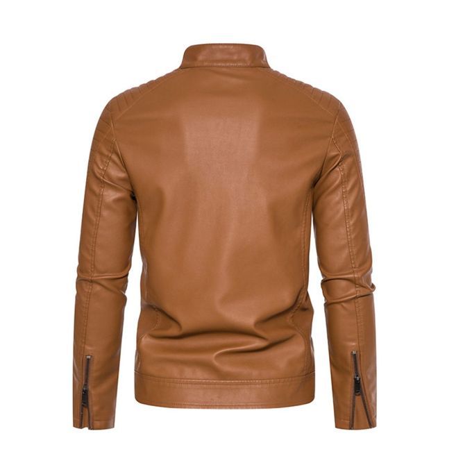 Men's Jacket Faux Leather Casual Plain Jacket - Black