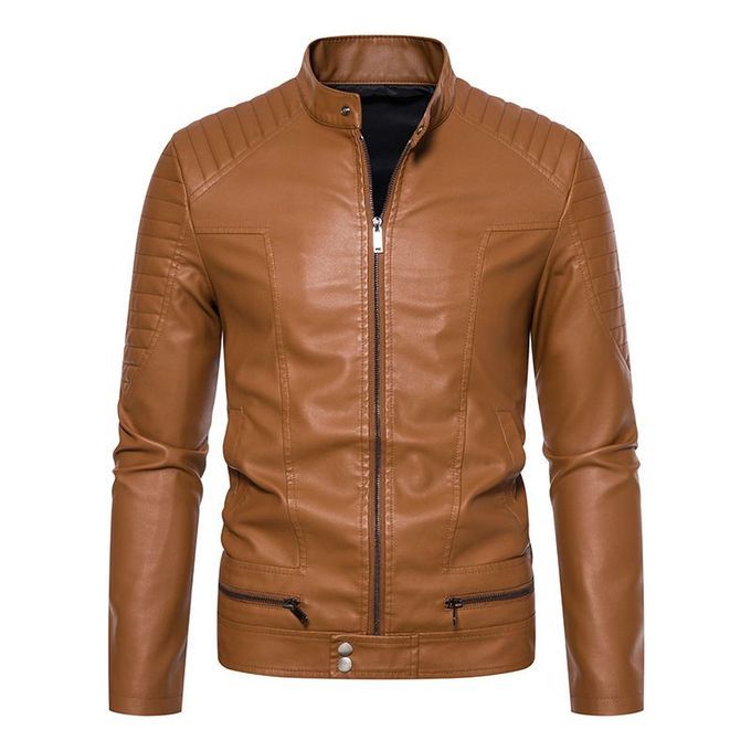 Men's Jacket Faux Leather Casual Plain Jacket - Black