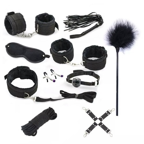 BDSM Kit  - 10 Pieces Bondage Kit With Nipple Clamps And Sex Whips