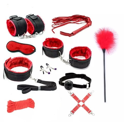 BDSM Kit  - 10 Pieces Bondage Kit With Nipple Clamps And Sex Whips