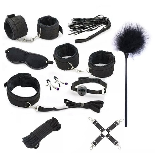 BDSM Kit  - 10 Pieces Bondage Kit With Nipple Clamps And Sex Whips