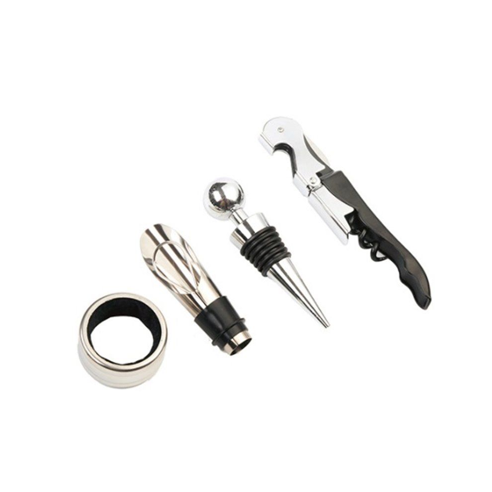 4p S/set Beer Wine Bottle Opener Wine Sto Er  Orks Rew Remover Pourer Wine Bottle  Drop    Ring Pra Ti Al Gift-silver+black