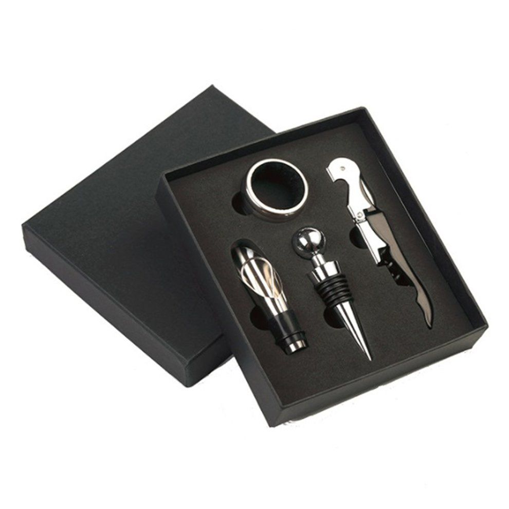 4p S/set Beer Wine Bottle Opener Wine Sto Er  Orks Rew Remover Pourer Wine Bottle  Drop    Ring Pra Ti Al Gift-silver+black
