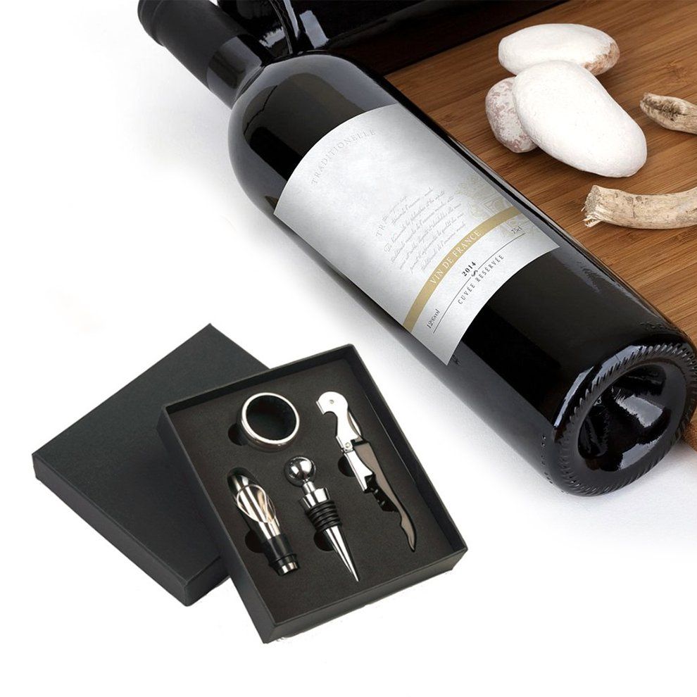 4p S/set Beer Wine Bottle Opener Wine Sto Er  Orks Rew Remover Pourer Wine Bottle  Drop    Ring Pra Ti Al Gift-silver+black