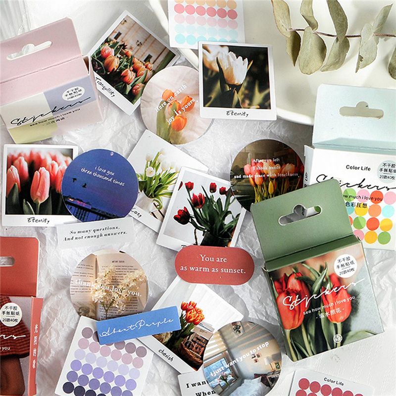 160Pcs Ins Style Dots Flowers Mini Box Stickers Planner