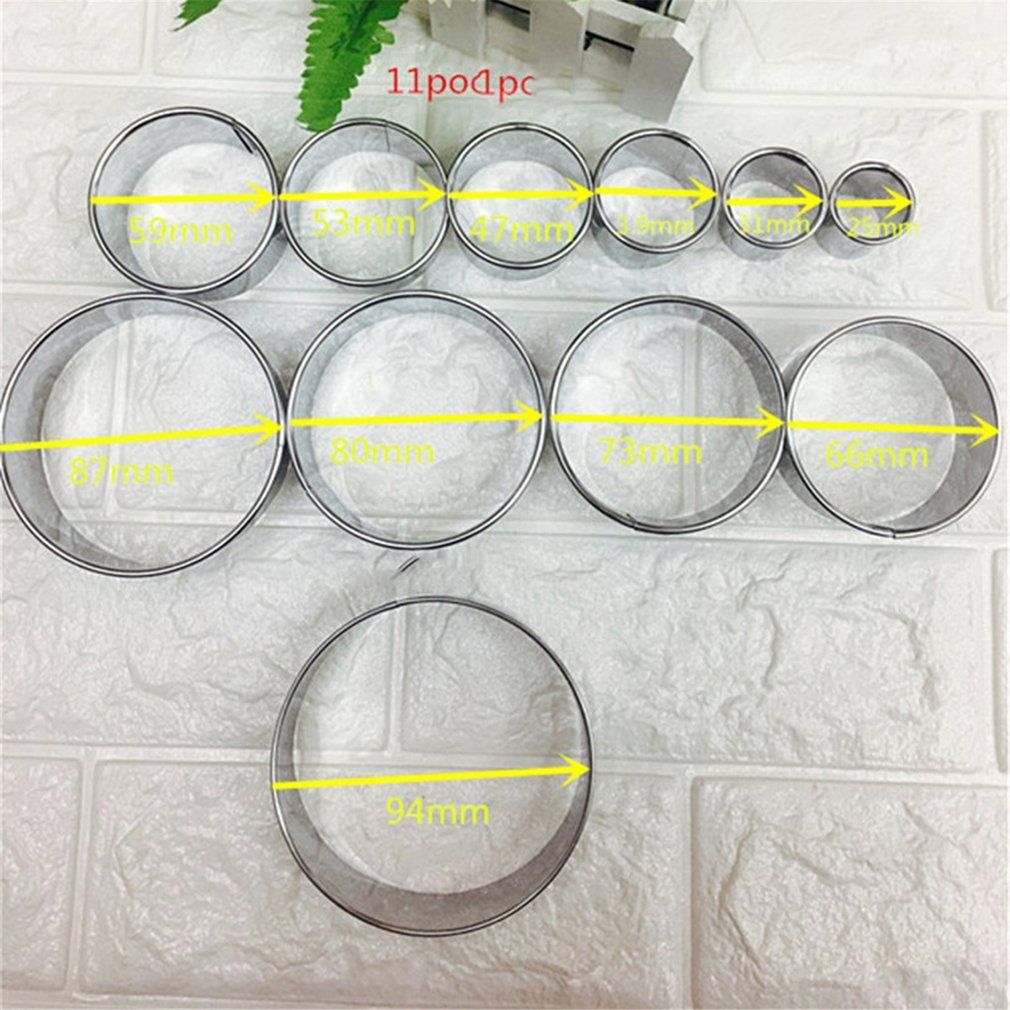 11Pcs/Set Round Shape Cutting Molds Stainless Steel Mousse Cake Ring Mold Biscuit Donuts Cutter Decorating Tools