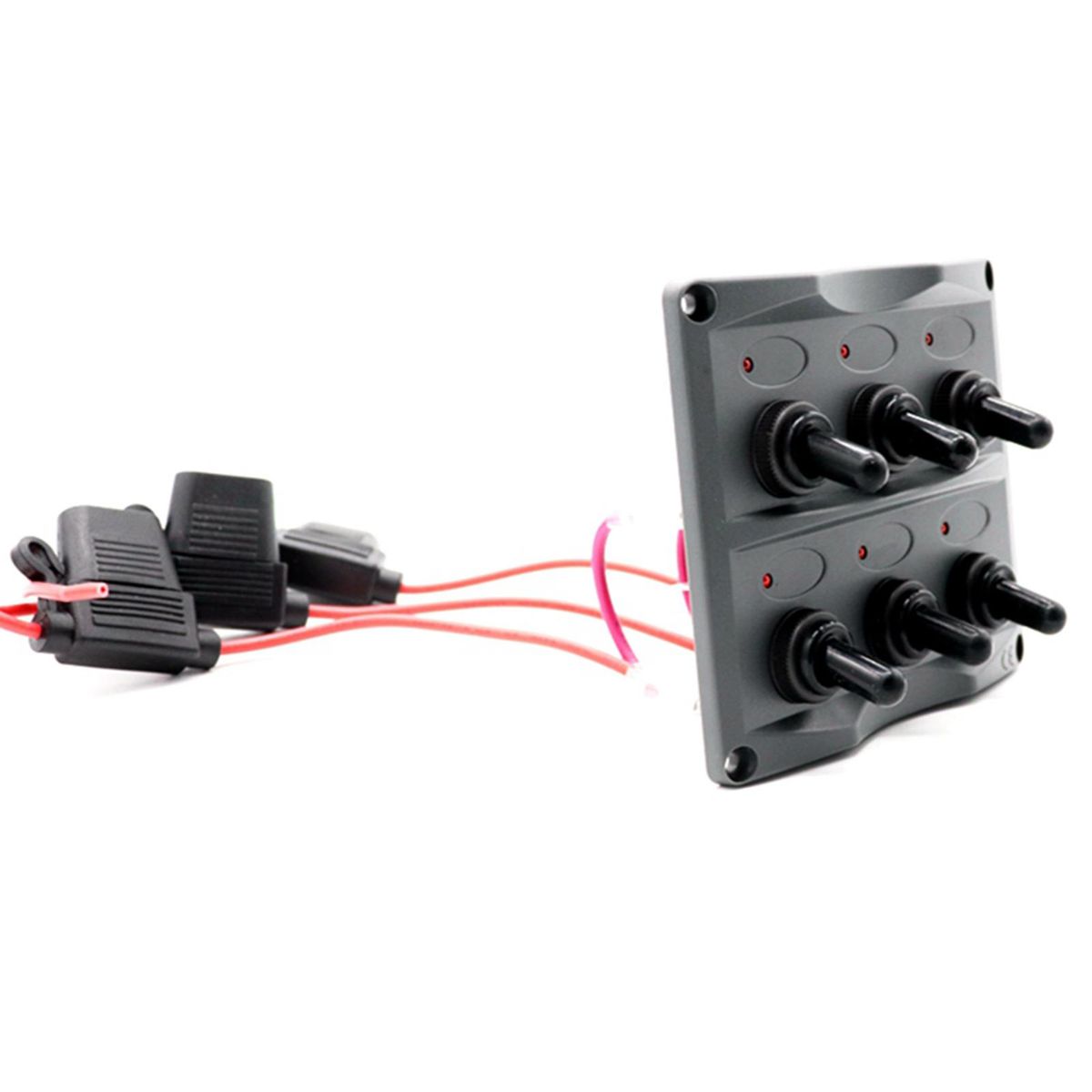 Waterproof 6 Gang Toggle Switch Panel (Dark Gray) LED Indication with 28PCS Assorted Label Stickers