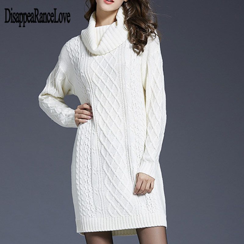 Sweater Dress Women Winter Clothes Loose Long Sleeve Oversize Jumper Shirt Tops Dress Robe Pull 2019 New Autumn Pullover(#White)