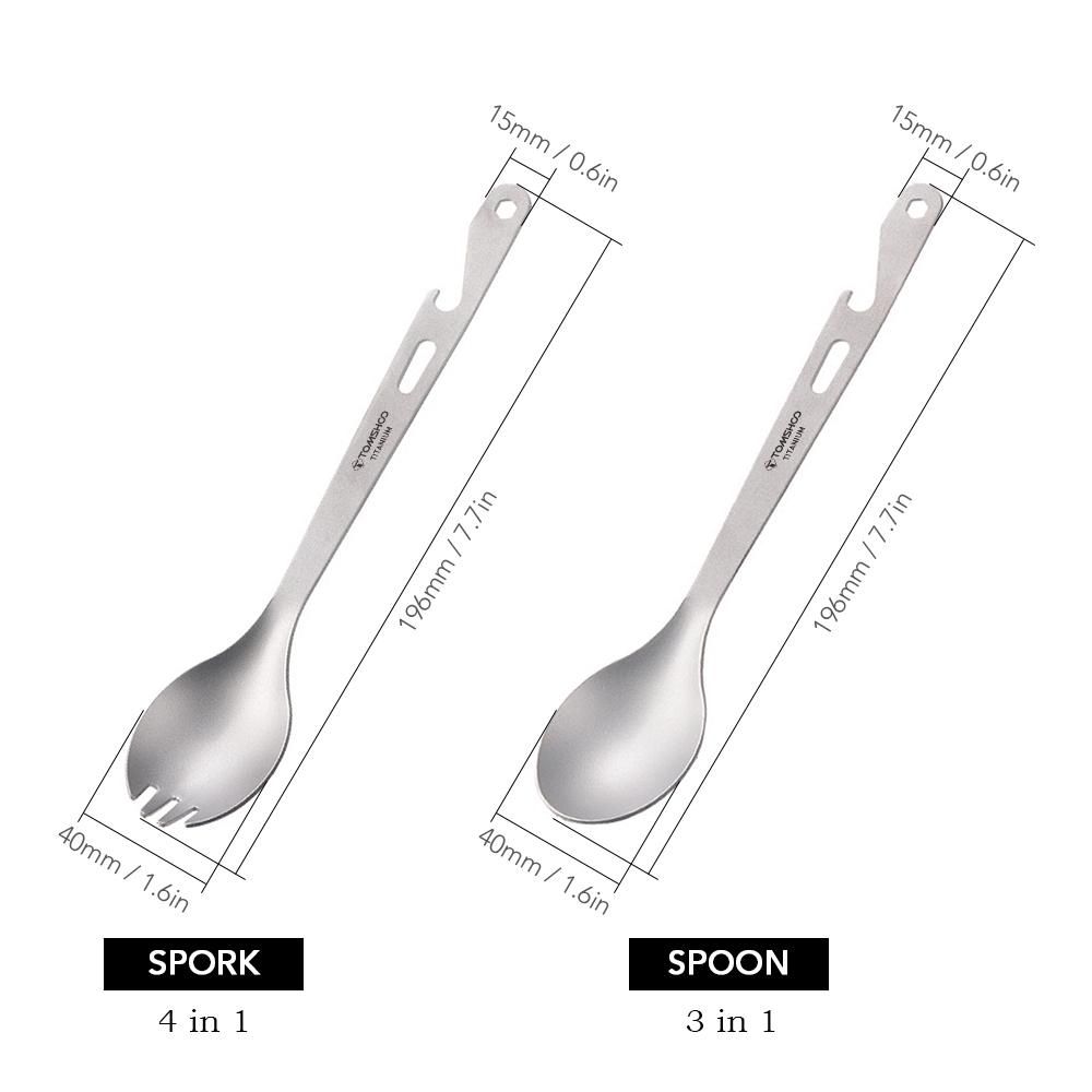 TOMSHOO 4-in-1 Titanium Spork with Spoon Fork Spoon Wrench Bottle Opener Portable Outdoor Cutlery Tableware for Camping Hiking Backpacking Picnics