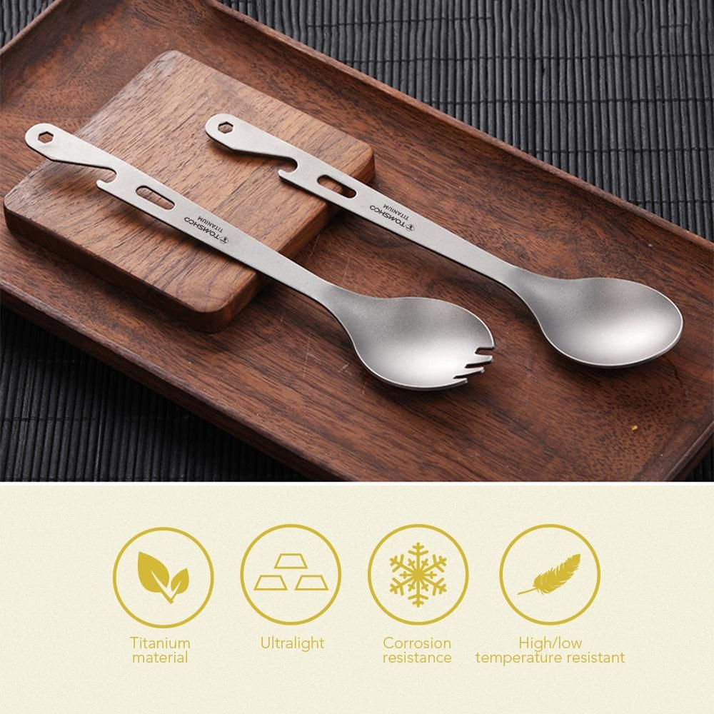 TOMSHOO 4-in-1 Titanium Spork with Spoon Fork Spoon Wrench Bottle Opener Portable Outdoor Cutlery Tableware for Camping Hiking Backpacking Picnics