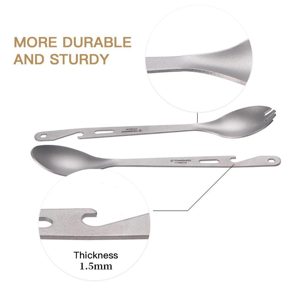 TOMSHOO 4-in-1 Titanium Spork with Spoon Fork Spoon Wrench Bottle Opener Portable Outdoor Cutlery Tableware for Camping Hiking Backpacking Picnics