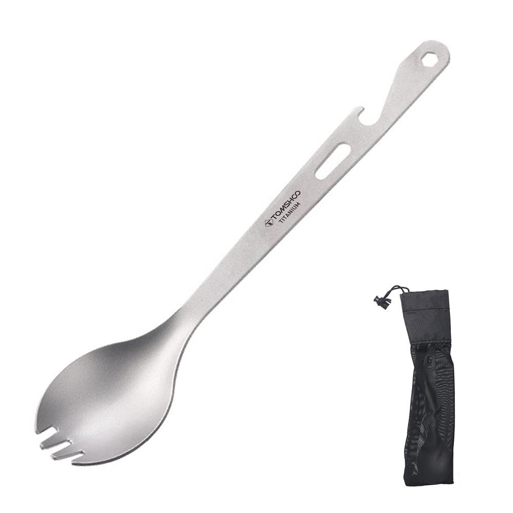 TOMSHOO 4-in-1 Titanium Spork with Spoon Fork Spoon Wrench Bottle Opener Portable Outdoor Cutlery Tableware for Camping Hiking Backpacking Picnics