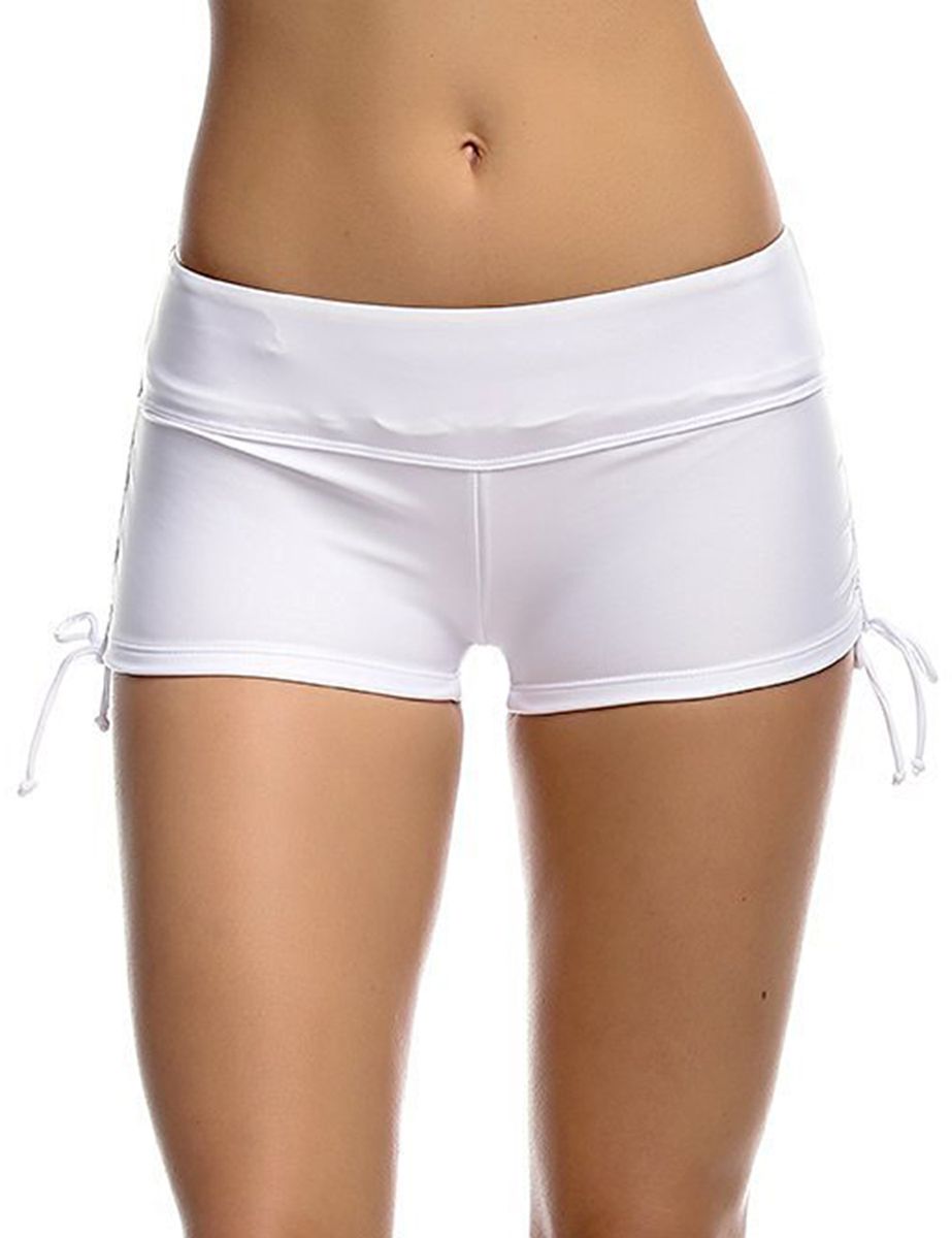 Women's Swim Brief Mini Short Swimwear With Adjustable Ties X-Small White