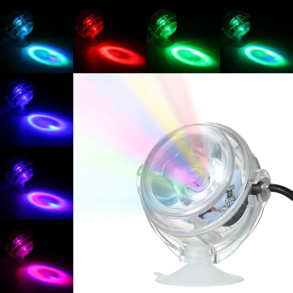 Aquarium Waterproof LED Spotlight Submersible Light Convex Lens Design with Suction Cup Fish Tank Decorative Light Color Changing