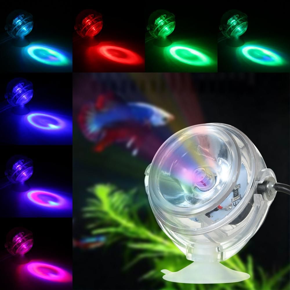 Aquarium Waterproof LED Spotlight Submersible Light Convex Lens Design with Suction Cup Fish Tank Decorative Light Color Changing