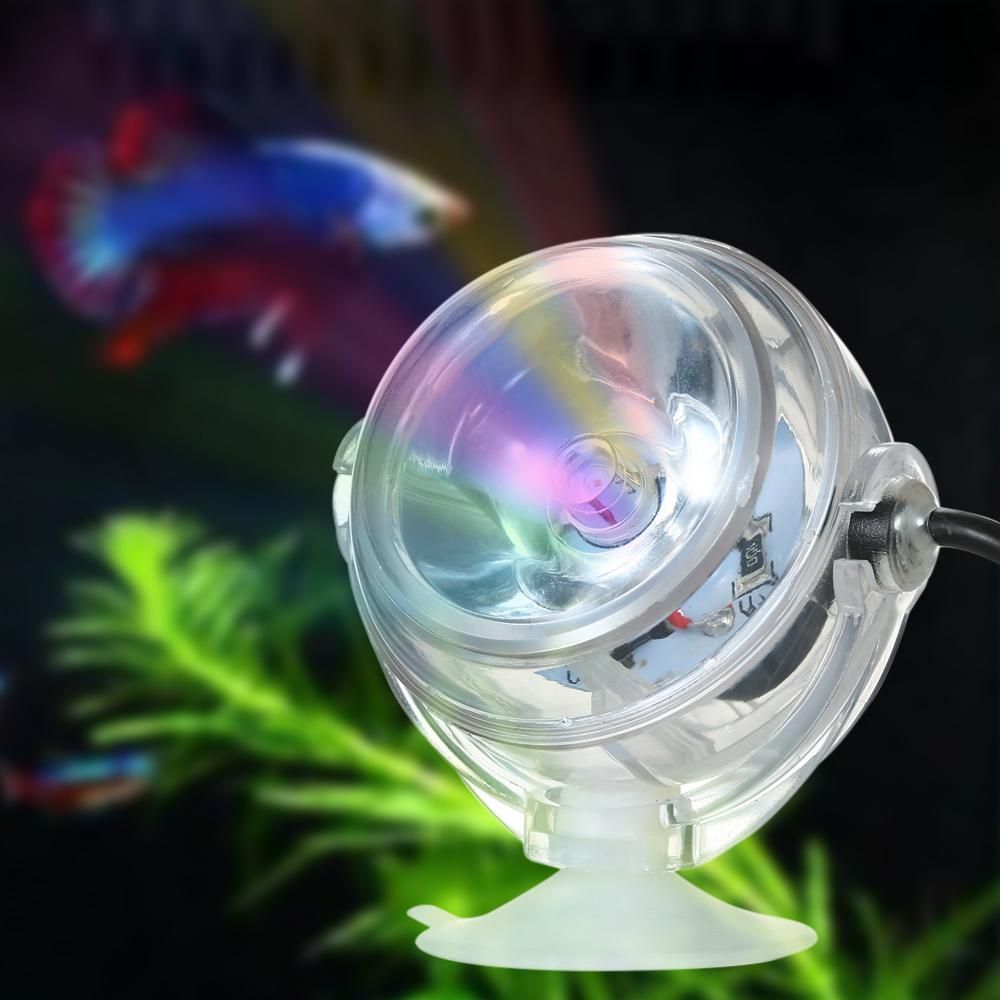 Aquarium Waterproof LED Spotlight Submersible Light Convex Lens Design with Suction Cup Fish Tank Decorative Light Color Changing