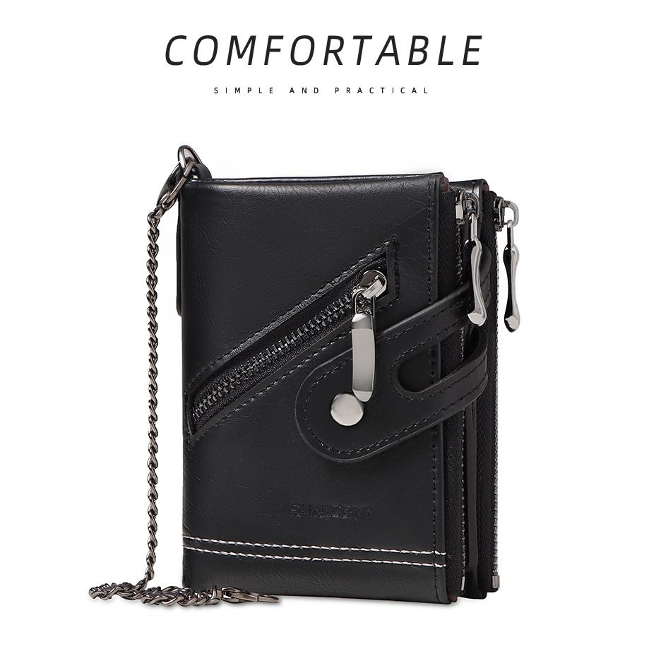 Men's Coin Wallet Keychain Zipper Wallet With Chain-Coffee