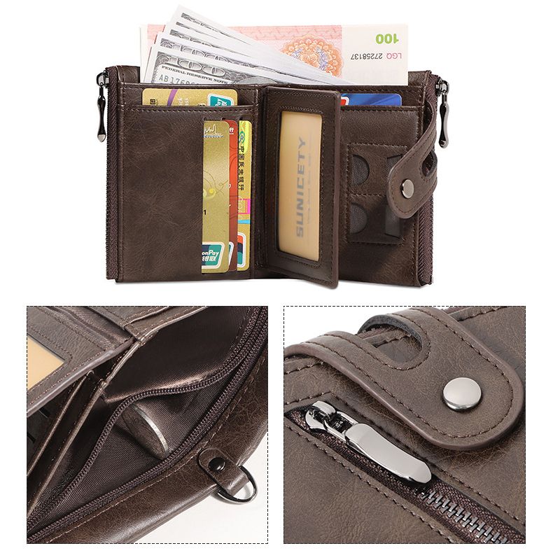 Men's Coin Wallet Keychain Zipper Wallet With Chain-Coffee