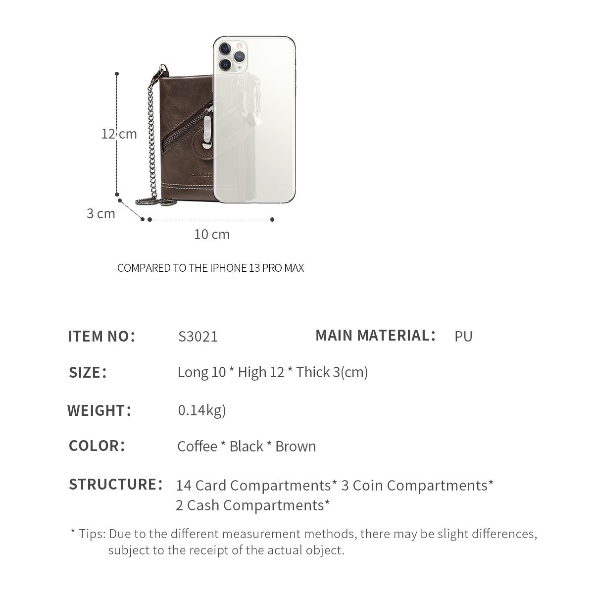 Men's Coin Wallet Keychain Zipper Wallet With Chain-Coffee