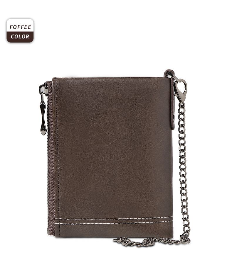 Men's Coin Wallet Keychain Zipper Wallet With Chain-Coffee