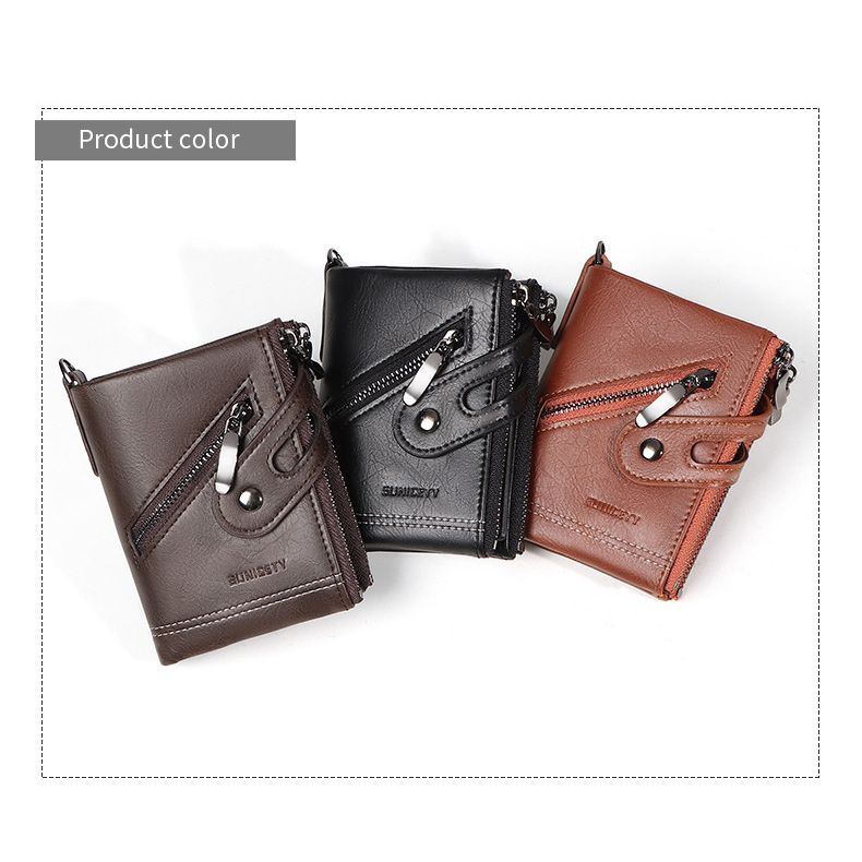 Men's Coin Wallet Keychain Zipper Wallet With Chain-Coffee