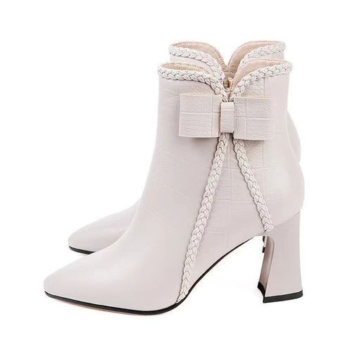 Women's Elegant Bootie High Heel Zipper Ankle Boots - White