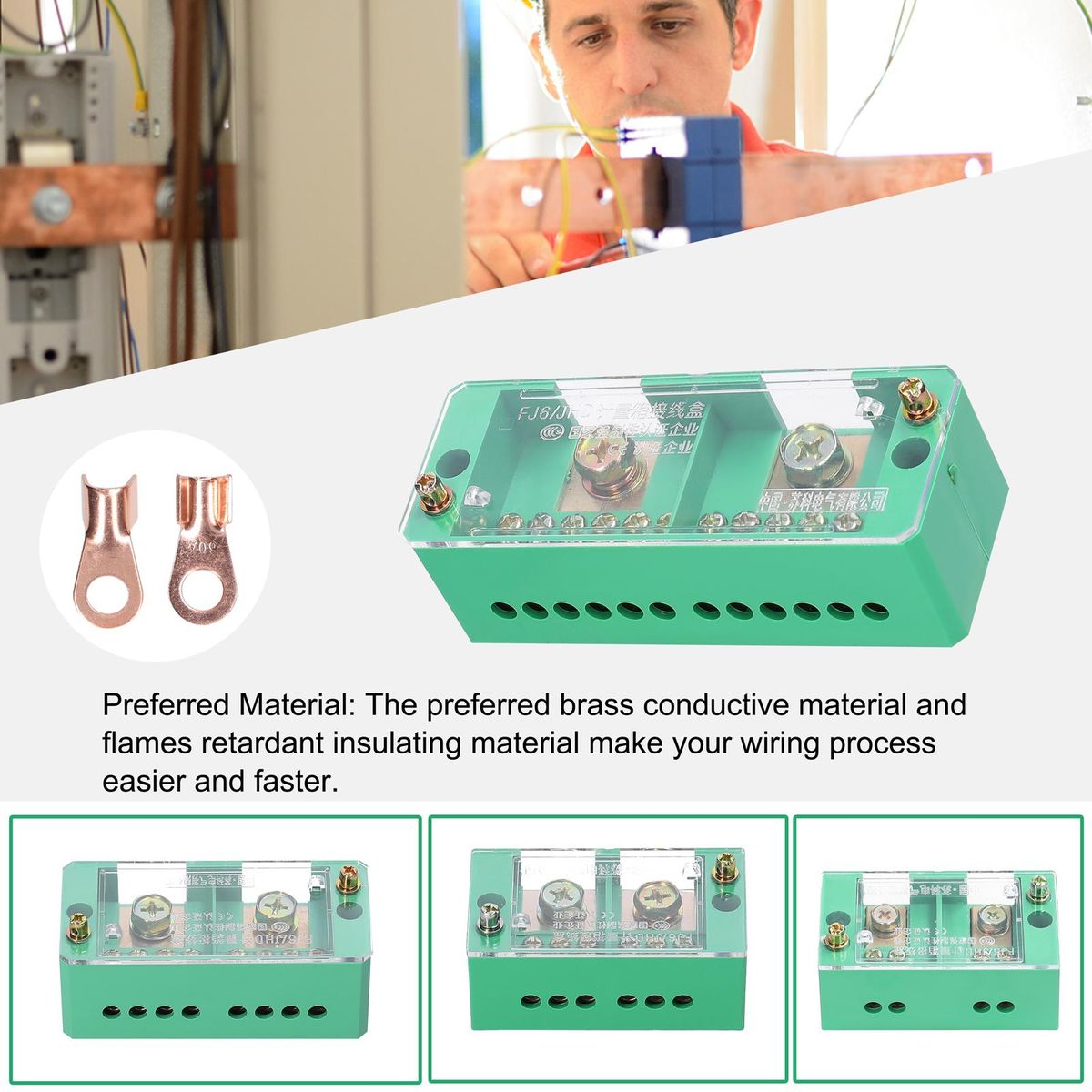 60A 600V Portable Junction Box Household Multifunctional Wire Splitter Wire Terminal Junction Box with 2 Copper Lugs
