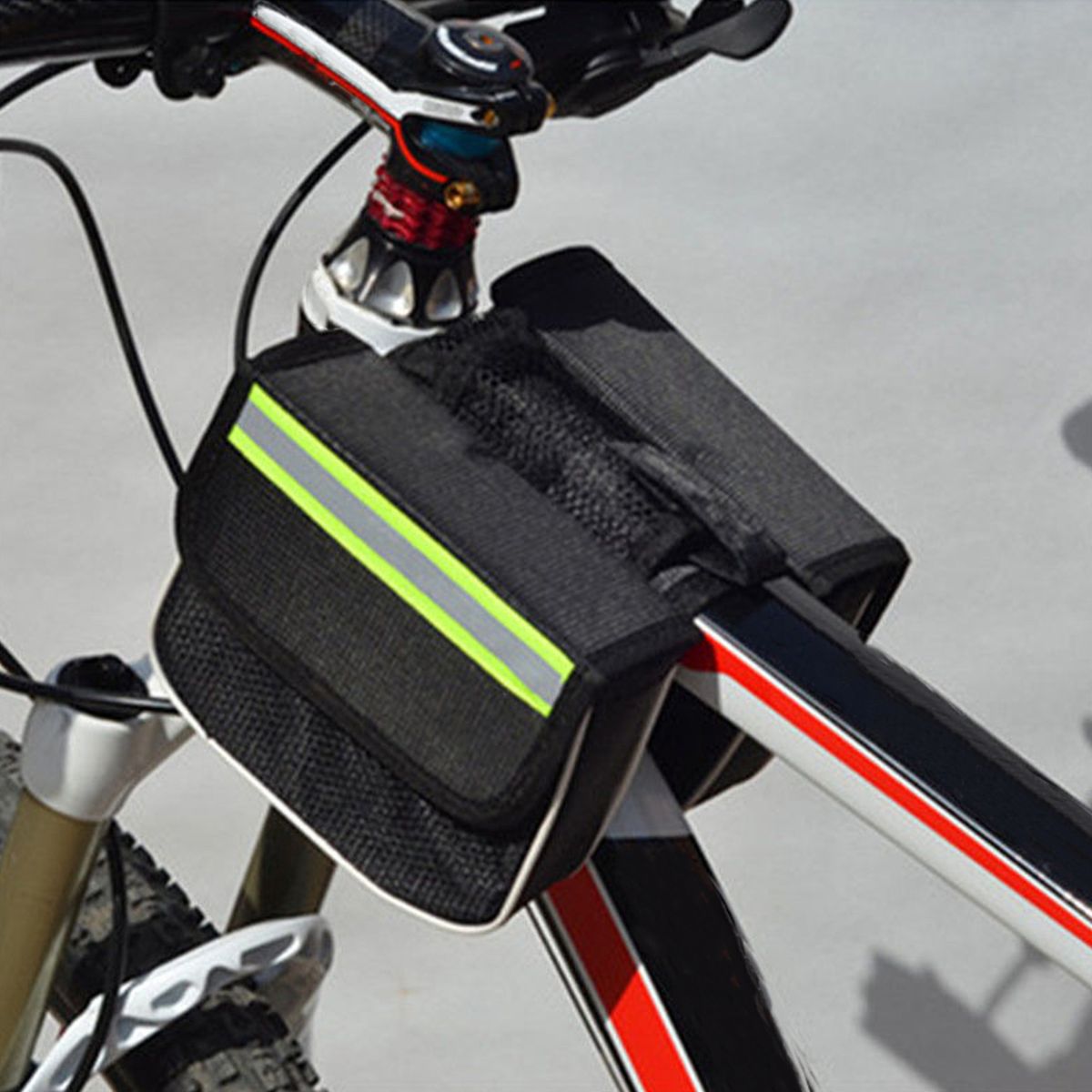 Bicycle Frame Bag With Cell Phone Pouch Reflective Strip