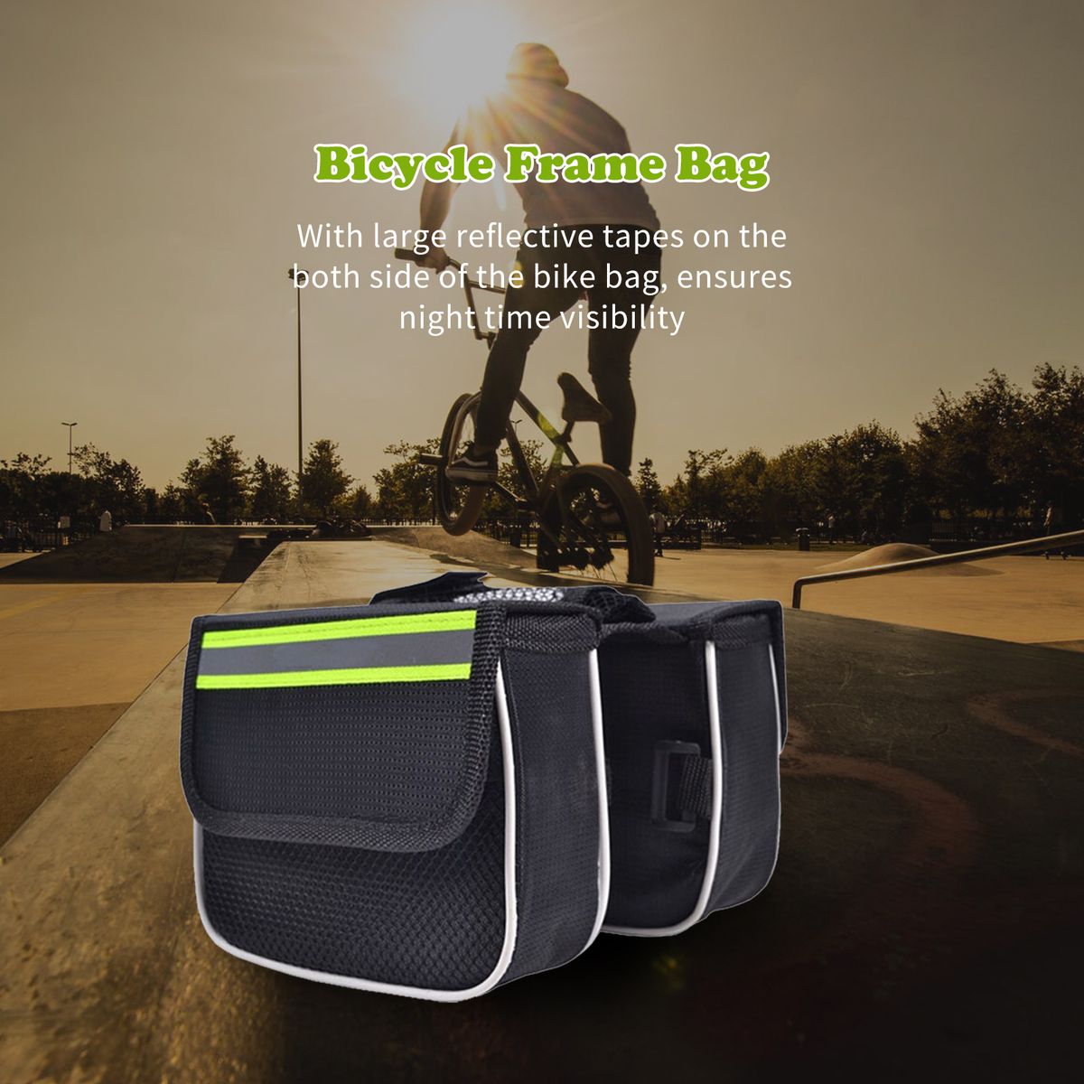 Bicycle Frame Bag With Cell Phone Pouch Reflective Strip