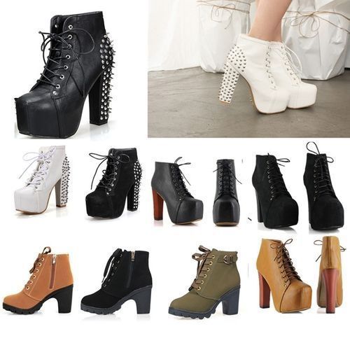 Womens Ladies Winter High Heel Ankle Martin Boots Zipper Buckle Platform Shoes