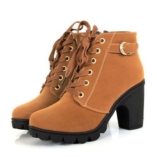 Womens Ladies Winter High Heel Ankle Martin Boots Zipper Buckle Platform Shoes