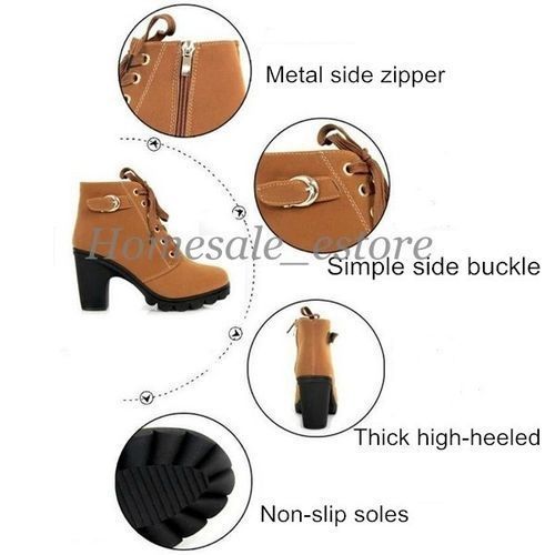 Womens Ladies Winter High Heel Ankle Martin Boots Zipper Buckle Platform Shoes