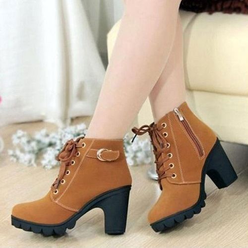 Womens Ladies Winter High Heel Ankle Martin Boots Zipper Buckle Platform Shoes