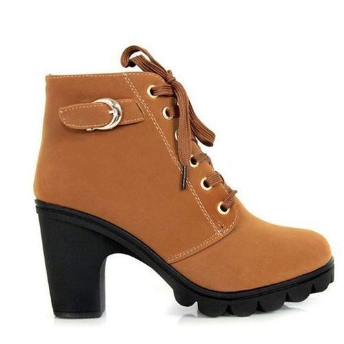 Womens Ladies Winter High Heel Ankle Martin Boots Zipper Buckle Platform Shoes