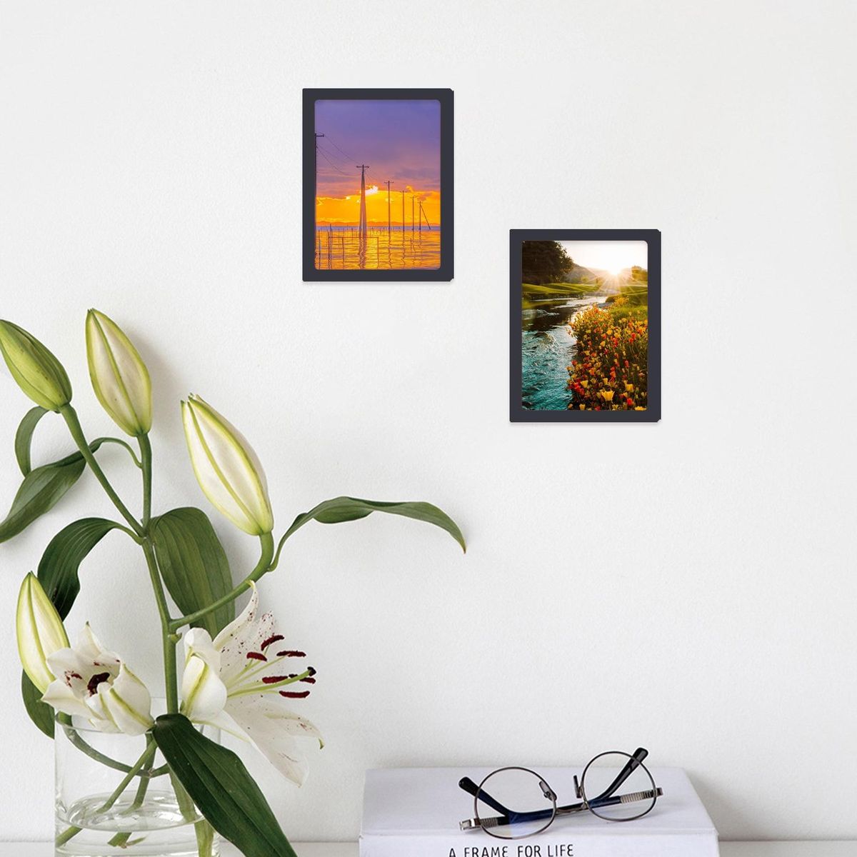 2Pcs Magnetic Picture Frame Magnetic Photo Display Frame Ornament Black
