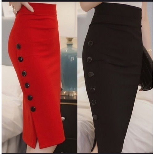 Lovely Button Down Pencil Skirt 2in1 Red And Black