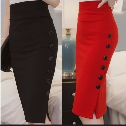 Lovely Button Down Pencil Skirt 2in1 Red And Black