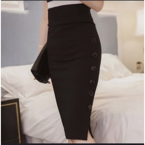 Lovely Button Down Pencil Skirt 2in1 Red And Black