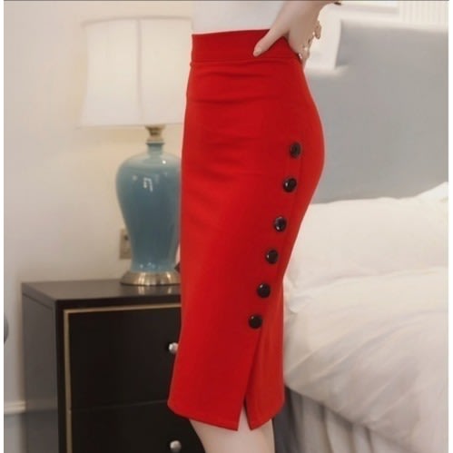 Lovely Button Down Pencil Skirt 2in1 Red And Black