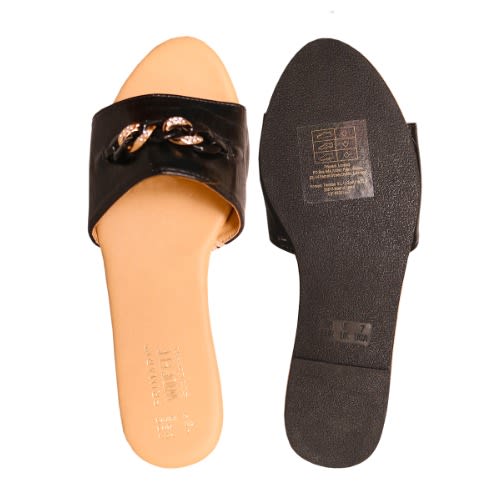 Widefit Chain Sliders Slippers - Black
