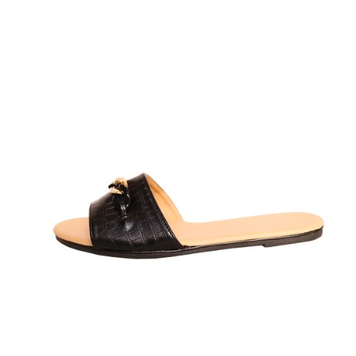 Widefit Chain Sliders Slippers - Black